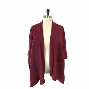 Denim & Co Women's Maroon Fleece Pocket Comfort Ruana Poncho Plus Size